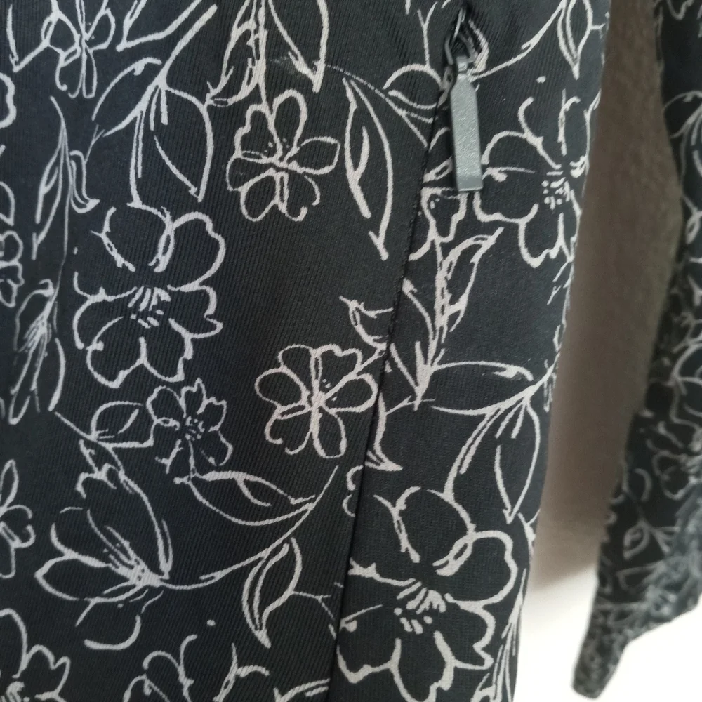 Hang Ten Rash Guard Long Sleeve Black Floral Top UV Protection UPF 50+